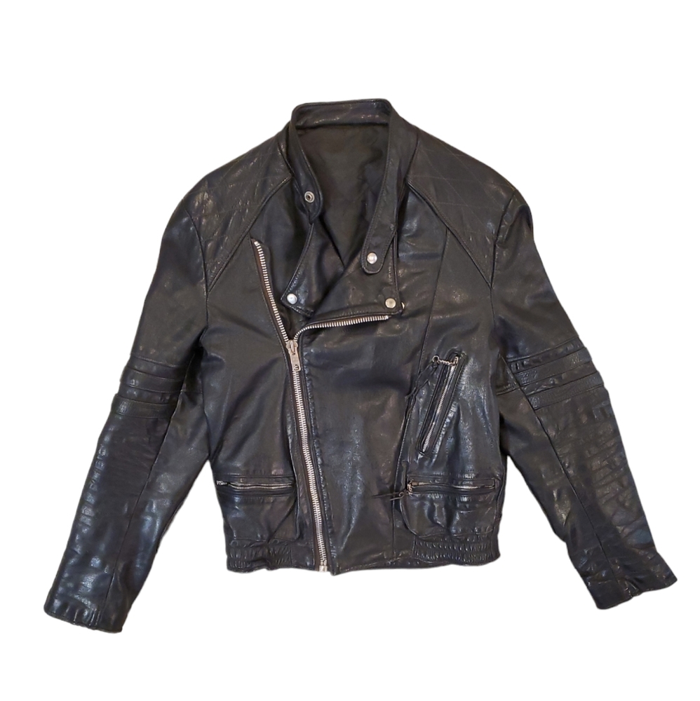 Women's Vintage Black Asymmetrical Zip Motorcycle Leather Jacket Small